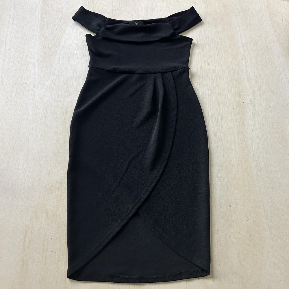 AX Paris Dress Womens 10 Black Off Shoulder Bodycon Wrap Asymmetric Cocktail
